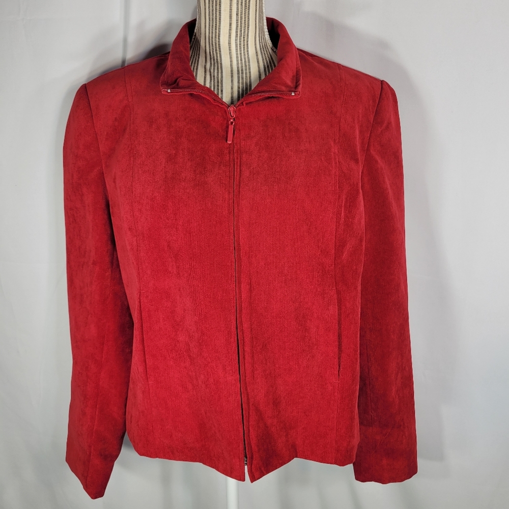 dressbarn Red Full Zip Soft Jacket w/ Pockets Size Large